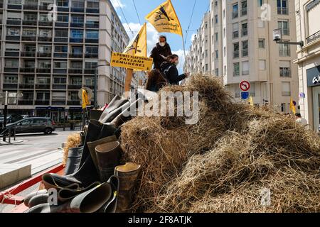 Lyon (Frankreich), 12. April 2021 die Confédération Paysanne hat zu einer Mobilisierung gegen die GAP (Gemeinsame Agrarpolitik) aufgerufen. Stockfoto