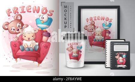 Freunde auf Sofa Poster und Merchandising Stock Vektor