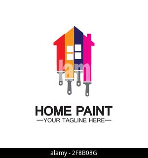 Home Malerei Vektor Logo Design.Home Haus Malerei Service Färbung Logo Design Template.Haus Malerei Service, Dekor und Reparatur mehrfarbige Symbol Ve Stock Vektor