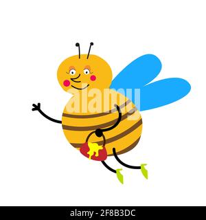 Cartoon Biene fliegt mit einem Eimer voller Honig. Stock Vektor