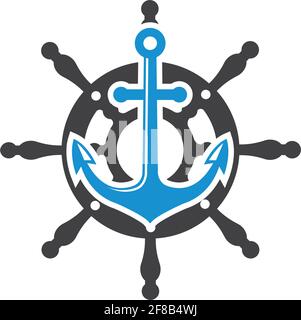 Lenkschiff Anker Vektor-Logo Symbol der maritimen Illustration Vorlage Design Stock Vektor