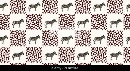 ETHNISCHER TREND. MALEREI IM AFRIKANISCHEN STIL. NAHTLOSES AFRIKANISCHES MUSTER. TRADITIONELLES MUSTER. Savannentiere. zebra. Vektorgrafik. Mode. Stock Vektor