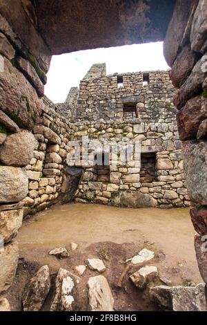 Machu Picchu, Panoramablick auf die peruanische inka-Stadt, unesco-Weltkulturerbe, heiliges Tal, Cusco-Region, Peru Stockfoto