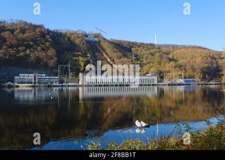 Pumpspeicherkraftwerk, Koepchenwerk am See Hengstey, Herdecke, Ruhrgebiet, Nordrhein-Westfalen, Deutschland, Europa Stockfoto