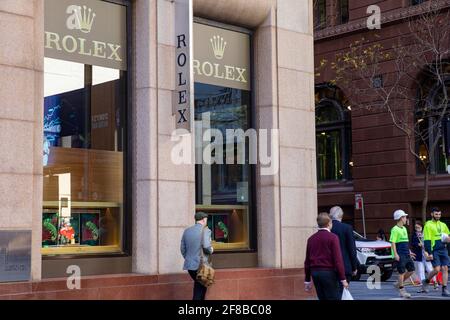 Sydney Martin Place, Rolex Uhrengeschäft im Stadtzentrum, NSW, Australien Stockfoto