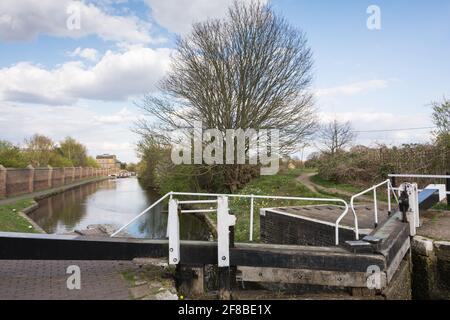 Der Grand Union Canal in der Nähe von Hanwell im Westen Londons, Großbritannien Stockfoto