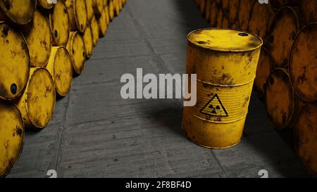 Radioaktiver Abfall in Fässern, Endlager für nukleare Abfälle Stockfoto