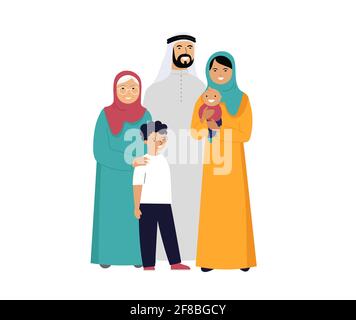 Muslimische Familie in traditioneller Kleidung, Vektorgrafik Stock Vektor