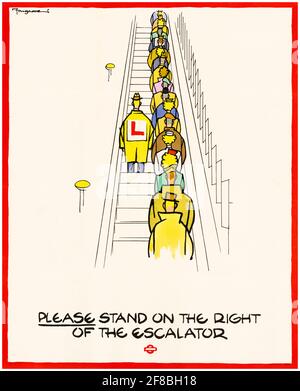 British, WW2 London Transport Poster, Bitte stellen Sie sich rechts vom Rolltreppe, 1942-1945 Stockfoto
