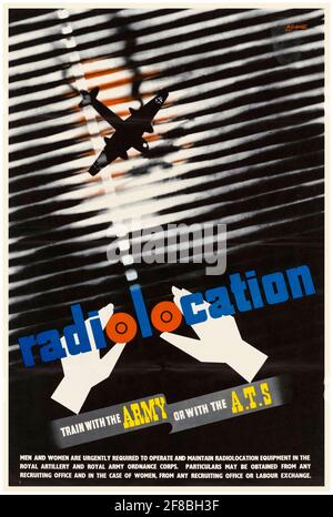 Britisch, WK2 Forces Recruitment Poster, Radiolocation (RADAR) Operators, Train with the Army or with the ATS, 1942-1945 Stockfoto