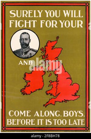 Britisch, WW2 Forces Recruitment Poster, sicherlich werden Sie für Ihren König und Land kämpfen, 1942-1945 Stockfoto