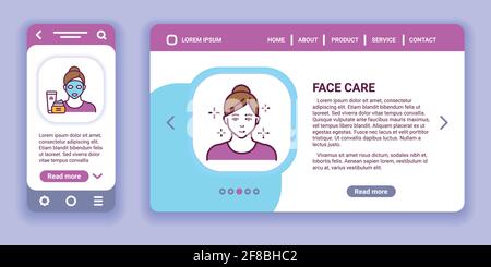 Gesichtspflege-Webbanner und App-Kit für Mobilgeräte. Gesundheitswesen. Vektordarstellung. Stock Vektor