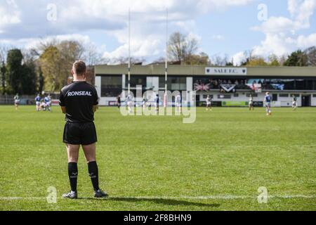 Sale, England - 11. April 2021 - Linesman Gesamtansicht während der Rugby League Betfred Challenge Cup Runde 3 Swinton Lions vs Warrington Wolves im Heywood Road Stadium, Sale, UK Dean Williams/Alamy Live News Stockfoto