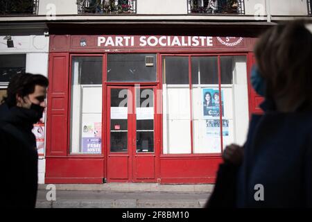Paris, Frankreich, am 13. April 2021. Büro der Sozialistischen Partei Frankreichs (PS) im 5. Arrondissement von Paris, Frankreich, am 13. April 2021. Foto von Raphael Lafargue/ABACAPRESS.COM Stockfoto