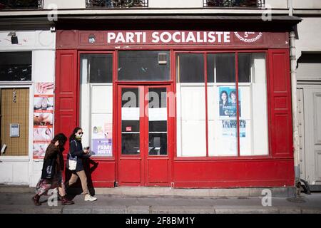 Paris, Frankreich, am 13. April 2021. Büro der Sozialistischen Partei Frankreichs (PS) im 5. Arrondissement von Paris, Frankreich, am 13. April 2021. Foto von Raphael Lafargue/ABACAPRESS.COM Stockfoto