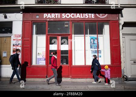 Paris, Frankreich, am 13. April 2021. Büro der Sozialistischen Partei Frankreichs (PS) im 5. Arrondissement von Paris, Frankreich, am 13. April 2021. Foto von Raphael Lafargue/ABACAPRESS.COM Stockfoto