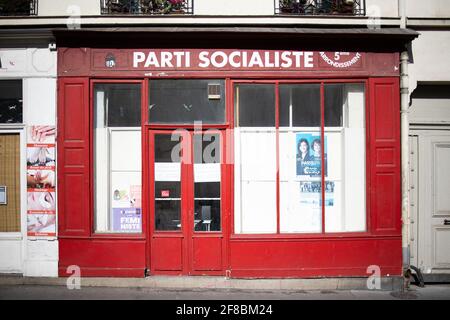 Paris, Frankreich, am 13. April 2021. Büro der Sozialistischen Partei Frankreichs (PS) im 5. Arrondissement von Paris, Frankreich, am 13. April 2021. Foto von Raphael Lafargue/ABACAPRESS.COM Stockfoto