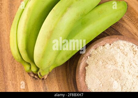 Natürliches grünes Bananenmehl - Musa paradisiaca Stockfoto