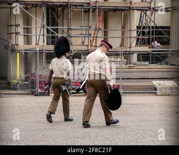 London, Großbritannien. April 2021. Foot Guards Drillprobe, Wellington Barracks London Großbritannien Kredit: Ian Davidson/Alamy Live News Stockfoto