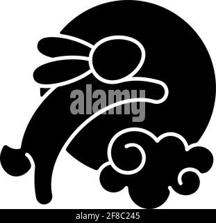 Kaninchen und Mond schwarze Glyphe Symbol Stock Vektor