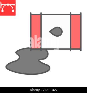 Symbol für die Farblinie des Ölauslaufes, verschüttetes Öl und Kraftstoff, Vektorsymbol für Ölfässer, Vektorgrafiken, bearbeitbares Umrisszeichen mit gefülltem Strich, Folge 10. Stock Vektor