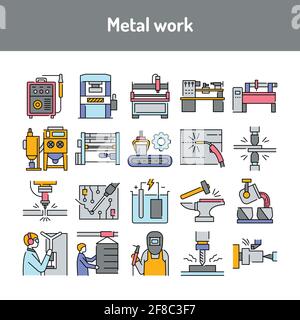 Symbol für die metallische Arbeit mit einer farbigen Linie. Piktogramm für Webseite, mobile App, Promo. UI UX GUI Design-Element. Bearbeitbare Kontur Stock Vektor