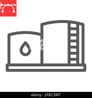 Öllagerlinie Symbol, Industrie und Erdöl, Öltank Vektor-Symbol, Vektorgrafiken, editierbare Kontur Umriss Zeichen, eps 10. Stock Vektor