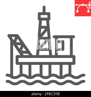 Öl-Plattform-Linie Symbol, Gas-Rig und Industrie, Öl-Plattform-Vektor-Symbol, Vektorgrafiken, editierbare Kontur Umriss Zeichen, eps 10. Stock Vektor