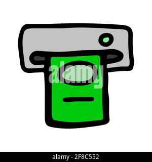 ATM-Konzept und Abgabe von Papiergeld von ihnen Hand gezeichnet doodle isoliert Stock Vektor