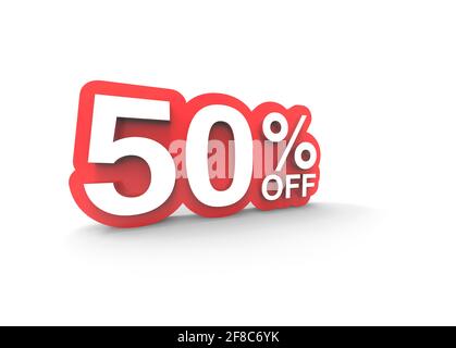 Sale Tag-Nummer für 50 % Rabatt-Aktion. 3D-Illustration Stockfoto