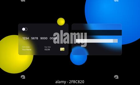 Glassmorphismus Bankkarte Vorder- und Rückseite Vector Mockup. Vorlage Für Digitale Zahlungskarten. Vektorgrafik Stock Vektor