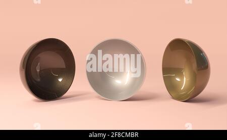 Abstrakter Hintergrund von 3 glasierten Schale auf rosa Hintergrund. 3d-Rendering Stockfoto