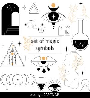 Modernes Alchemie-Symbole-Set, Retro-esoterische Kollektion. Stock Vektor