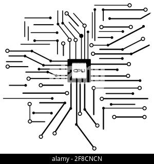 Schwarz-Weiß-Vektor-Elektronik-Mikrochip, cpu-Symbol Stock Vektor