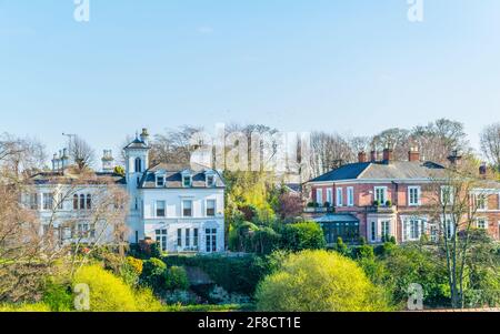 Ansicht von Wohnhäusern in Chester, England Stockfoto
