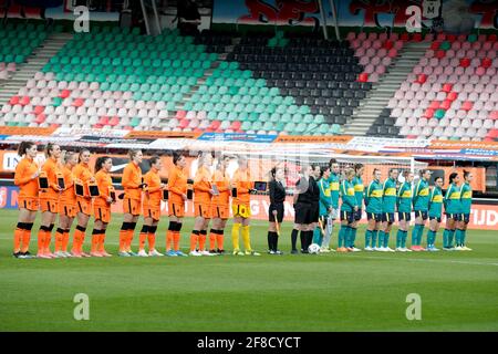 NIJMEGEN, NIEDERLANDE - APRIL 13: Spieler der Niederlande und Australien während der Womens International freundlich zwischen den Niederlanden und Australien Stockfoto