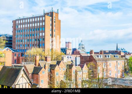 Luftaufnahme von nottingham dominiert von der Kuppel des Rathauses, England Stockfoto