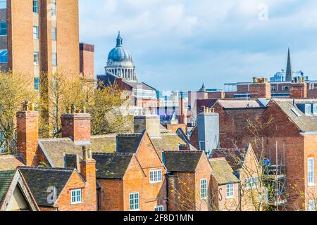 Luftaufnahme von nottingham dominiert von der Kuppel des Rathauses, England Stockfoto