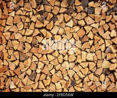 Großer Stapel Brennholz außerhalb Scheune, Barkshire, England, Vereinigtes Königreich Stockfoto