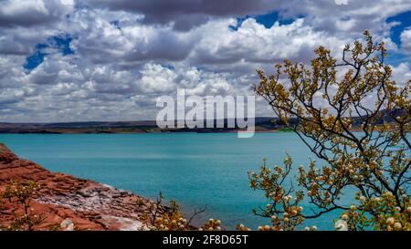 Landschaft von El Chocon, Provinz Neuquen, Argentinien. Aufgenommen an einem warmen Sommertag vom Ufer Stockfoto