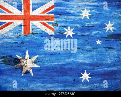Schöne Karte mit dem Bild der australischen Flagge. Nahaufnahme, Ansicht von oben. Urlaubskonzept. Herzlichen Glückwunsch für Familie, Angehörige, Verwandte, f Stockfoto