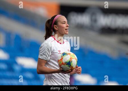 Cardiff, Wales, Großbritannien. April 2021. Rikke Sevecke beim Freundschaftsspiel zwischen den Frauen aus Wales und Dänemark im Cardiff City Stadium. Kredit: Mark Hawkins/Alamy Live Nachrichten Stockfoto