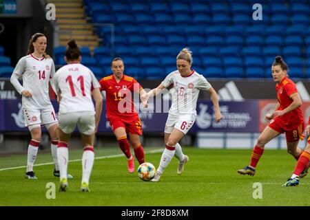 Cardiff, Großbritannien. April 2021. Nanna Christiansen aus Dänemark in Aktion Wales / Denmark International Women's Friendly am 13. April 2021 im Cardiff City Stadium. Quelle: Lewis Mitchell/Alamy Live News Stockfoto