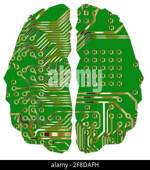 Brain Mind Half Computer Artificial Tech Cyborg Illustration grün Stockfoto