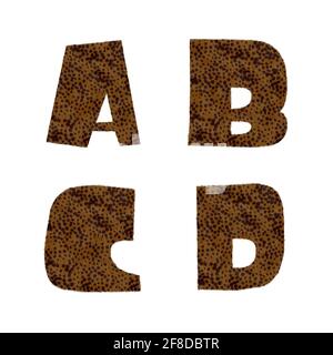 3D-Rendering von Gepard-Pelz-Alphabet - Buchstaben A-D Stockfoto