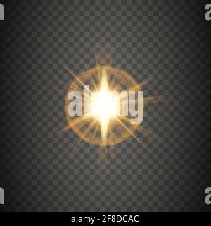 Leuchtende Lichter wirken, Flare, Explosion und leuchtende Sterne. Lichteffekt auf transparentem Hintergrund isoliert. Vektorgrafik. Stock Vektor