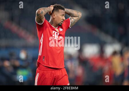 Jerome Boateng vom FC Bayern München reagiert nach dem Verlust beim UEFA Champions League, Viertelfinale Second Leg Match zwischen Paris Saint Germain und Bayern München am 13. April 2021 im Parc des Princes in Paris, Frankreich. Foto von David Niviere/ABACAPRESS.COM Stockfoto