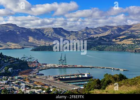 Lyttelton, Hafenstadt am Nordufer des Lyttelton Harbour in der Nähe der Banks Peninsula, einem Vorort von Christchurch an der Ostküste der Südisla Stockfoto