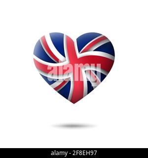 Symbol der britischen Flagge in Herzform. Abstrakte Flagge des vereinigten Königreichs. UK-Muster. Papier geschnitten. Vektorsymbol, Symbol, Schaltfläche Stock Vektor
