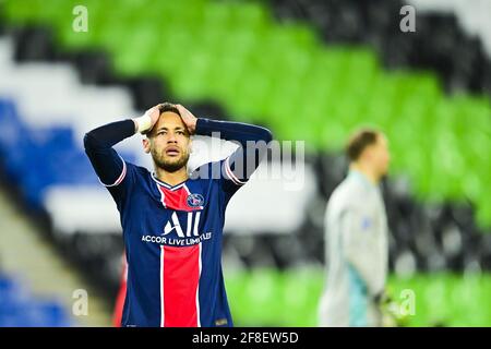 Paris, Frankreich. April 2021. Neymar von Paris Saint-Germain reagiert während des UEFA Champions League-, Viertelfinale-, 2. Beinfußballspiels zwischen Paris Saint-Germain und Bayern München am 13. April 2021 im Stadion Parc des Princes in Paris, Frankreich - Foto Jean-Baptiste Autissier/Panoramic/DPPI/LiveMedia Kredit: Unabhängige Fotoagentur/Alamy Live News Stockfoto